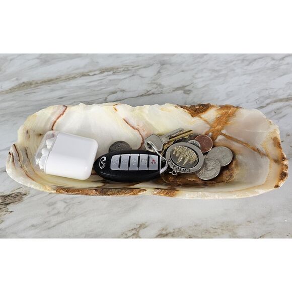 Green Onyx decorative tray, catchall dish, polished stone jewelry dish for gift - Picture 7 of 10